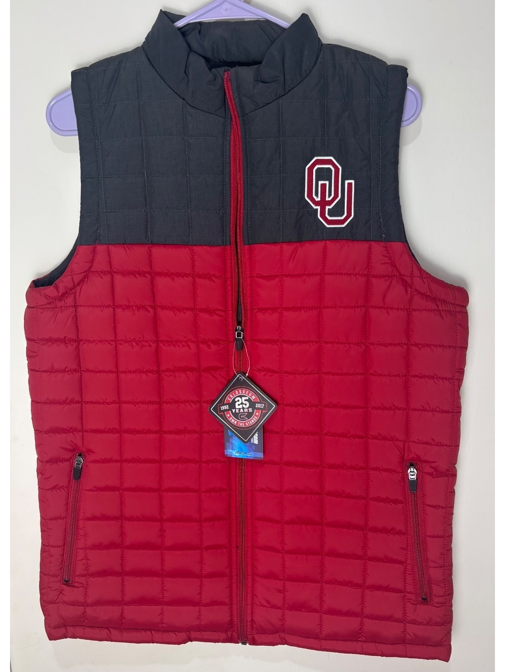 Colosseum Oklahoma Sooners OU Quilted Puffer Vest Full Zip Men’s M NWT